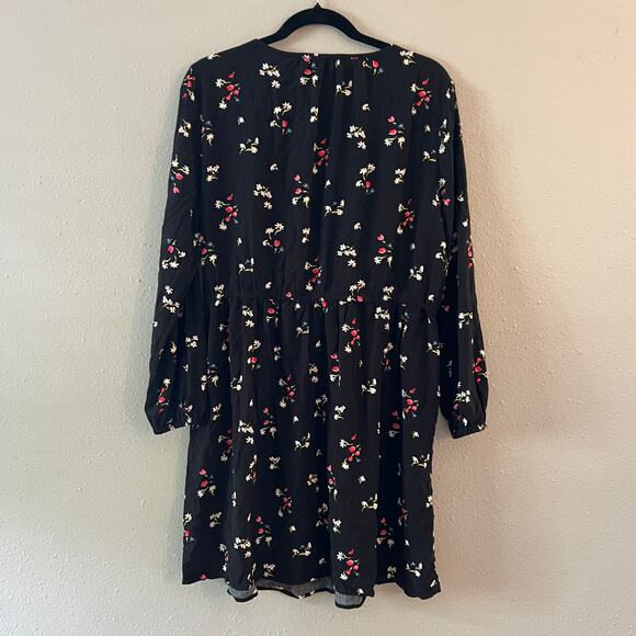 LOFT Petites Floral Side Tie Button Dress Black Long Sleeve Size Large Petite - Picture 5 of 6